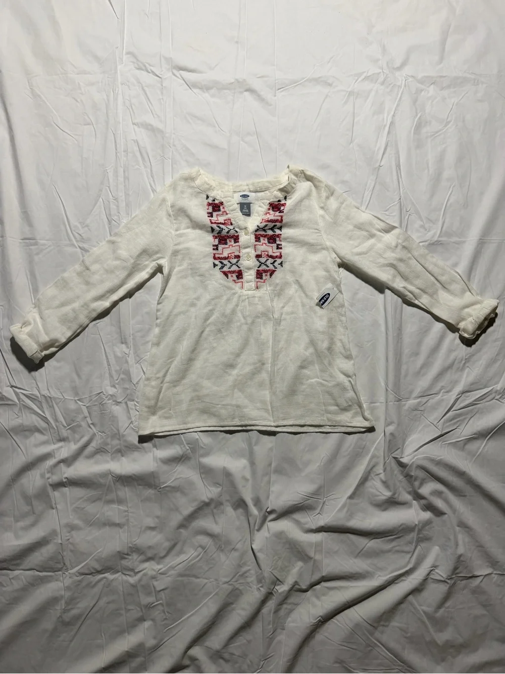 NWT Old Navy Girls Embroidered Blouse Size M (8) White Long Sleeve Top